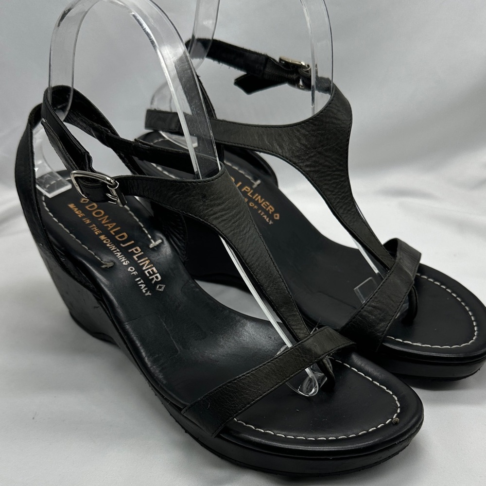 Donald J. Pliner Black Leather Wedge Sandals